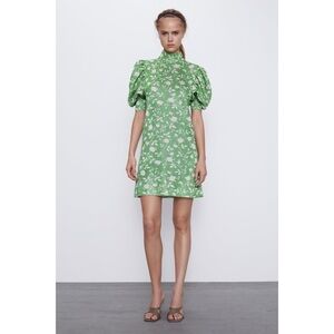Zara / Floral Green Jacquard Dress